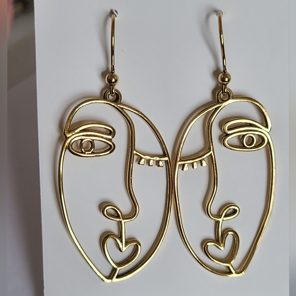 Vintage Modernist Picasso Abstract Sterling Silver Gold Plated Dangle Earrings - Picture 5 of 7